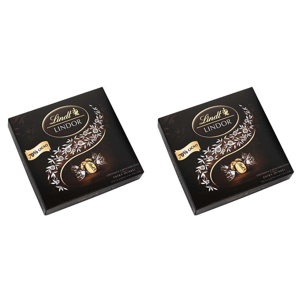 Gift box LINDOR Extra Black 70% Cacao, Gift chocolate, approx. 15 LINDOR truffles, 186 g (pack of 2)