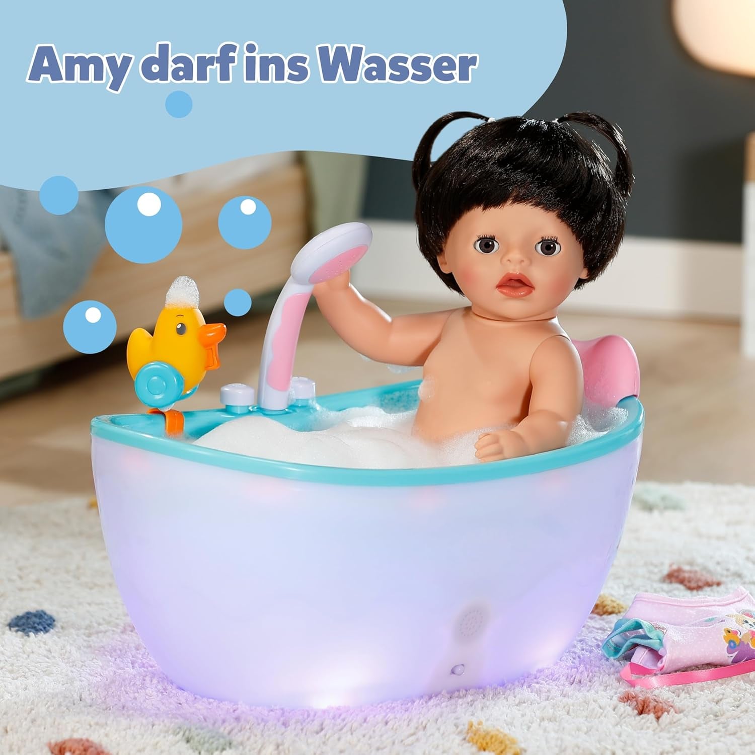 BABY Born Amy - Păpușă de 36 cm - Păpușă bebeluș cu 7 funcții pentru copii mici de la 1 an - Funcționează fără baterii - Include accesorii și saltea