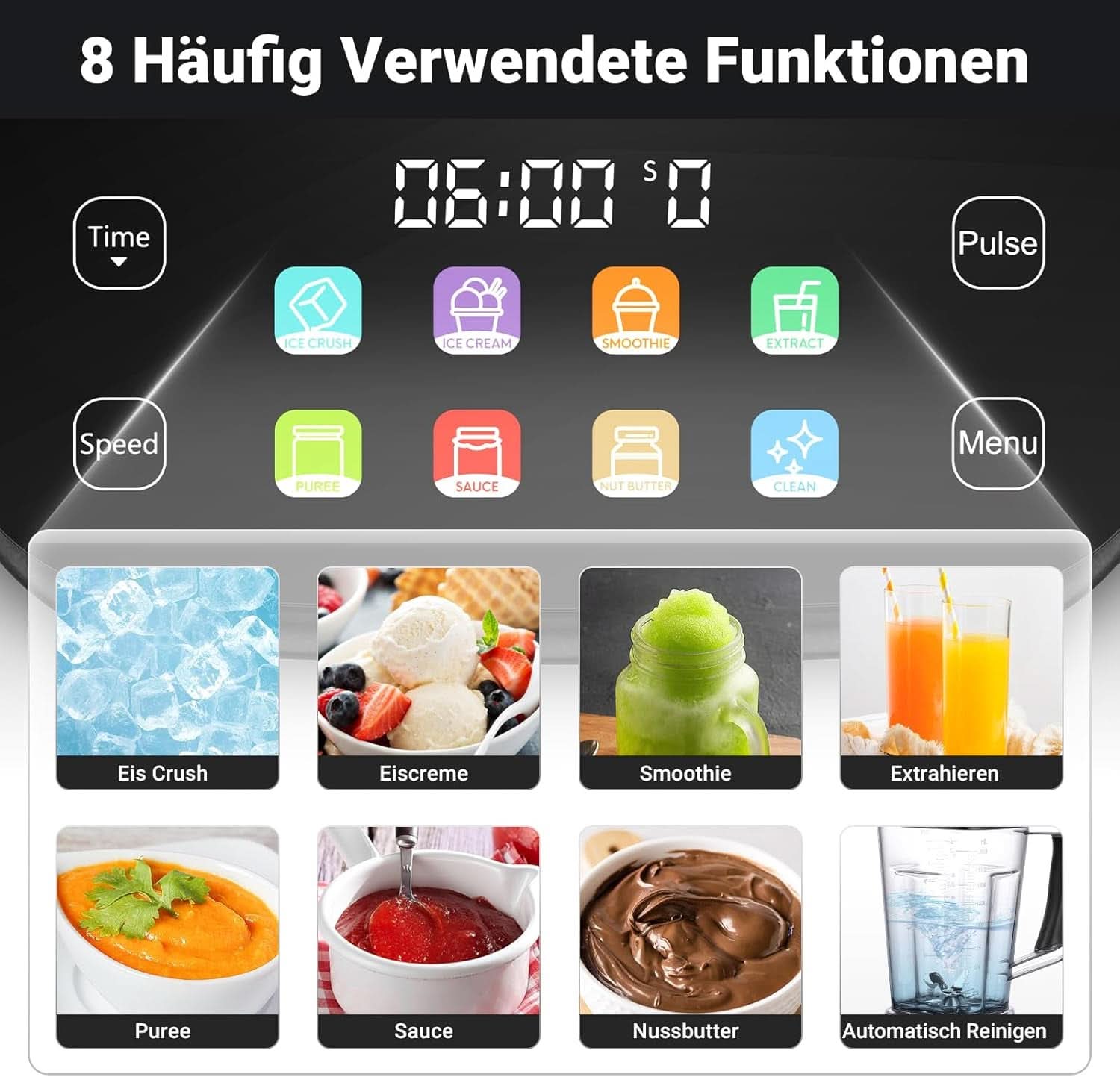 Blender AMZCHEF, 8 smart menus and 10 speeds, LCD touch screen Kitchen Naty Shop