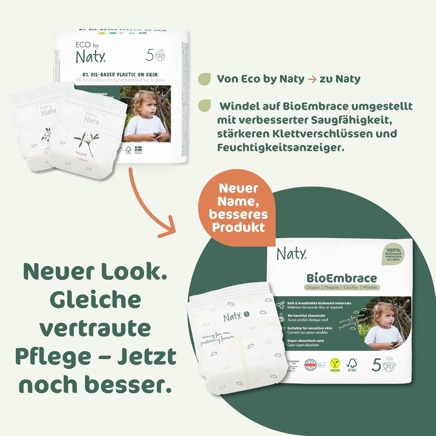 Naty BioEmbrace Baby Diapers, Size 5 (11–25 kg) | 100% plant-based materials, gentle on the skin | Breathable softness, dermatologically tested, excellent absorption | 80 pcs.