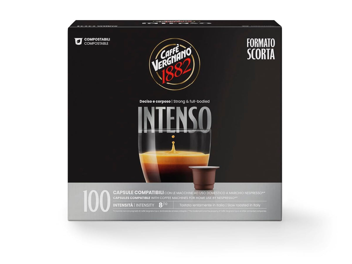 Caffè Vergnano 1882 - Èspresso Kompostierbare Kaffeekapseln , Kompatible Mit Nespresso, Intenso (Intensiv) - Packung Enthält 100 Kapseln