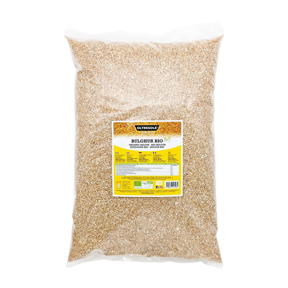Organic Italian Bulgur 5 kg, whole wheat, durum wheat, cracked wheat, ideal for making tabbouleh and oriental dishes, practical format