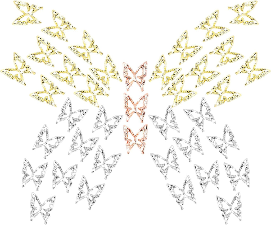 80 de bucăți de pandantive pentru unghii fluture 3D, din aliaj, formă de fluture, auriu, argintiu, strălucitoare, decorațiuni pentru unghii, accesorii pentru bijuterii pentru unghii, manichiură DIY pentru femei