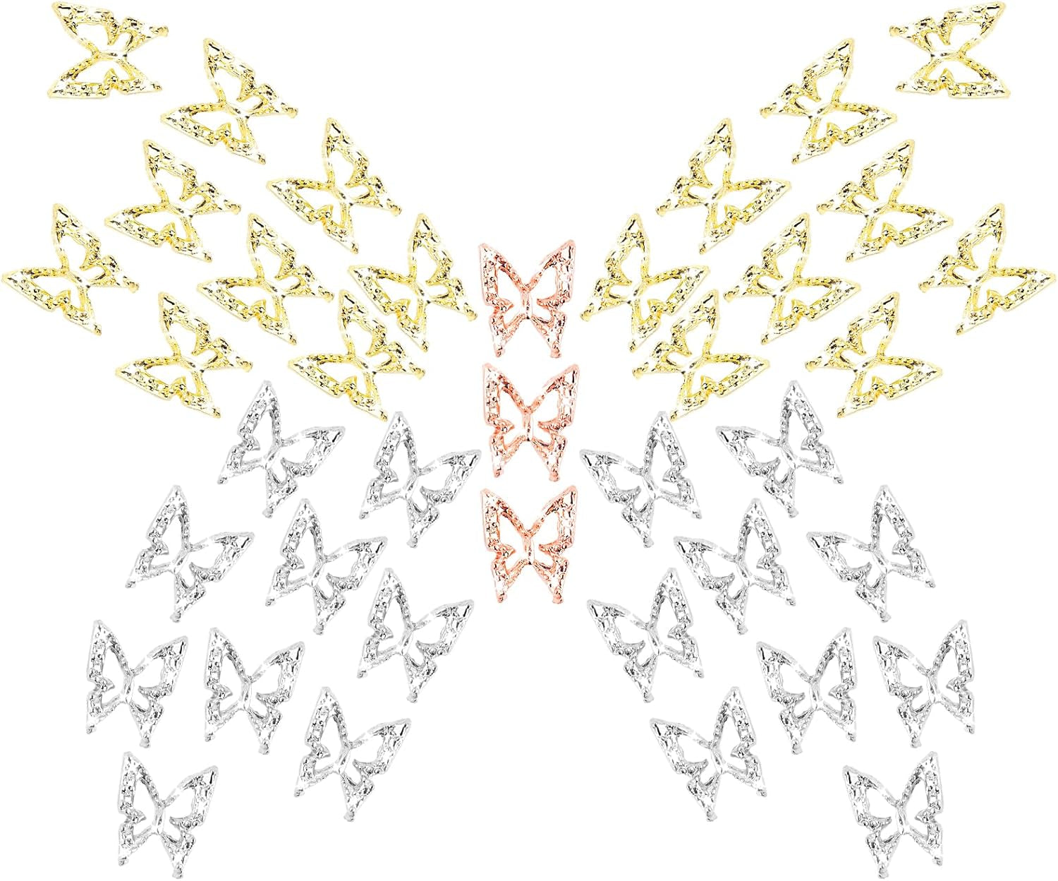 80 de bucăți de pandantive pentru unghii fluture 3D, din aliaj, formă de fluture, auriu, argintiu, strălucitoare, decorațiuni pentru unghii, accesorii pentru bijuterii pentru unghii, manichiură DIY pentru femei