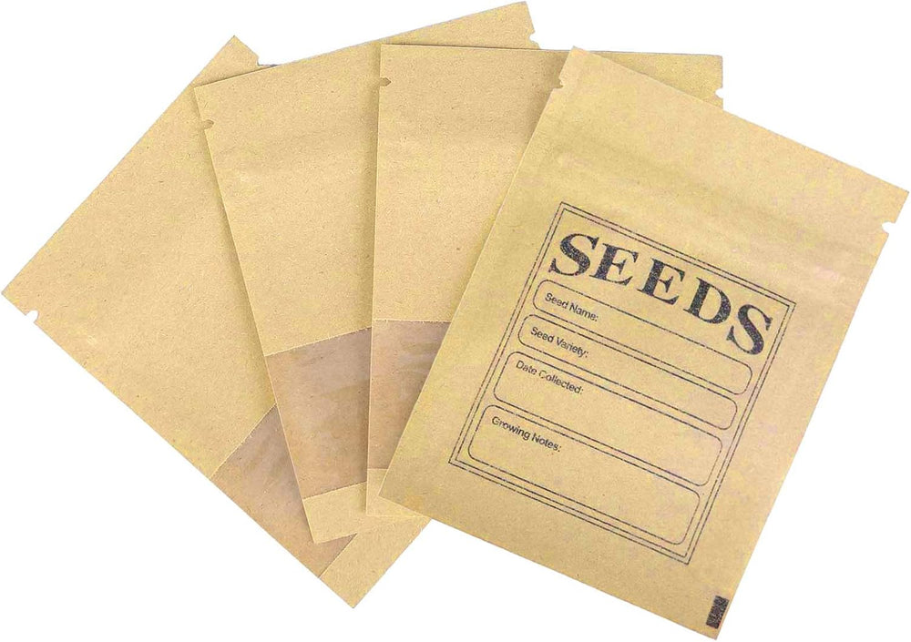 WACCOMT Pack 100 Stück Kleine Braune Wiederverschließbare Kraftpapier Samen Pakete Mit Klarem Fenster Münze Umschläge Taschen Reißverschluss Für Saatgut Blume Lagerung 7X9.5Cm(2.7X3.7Inch)