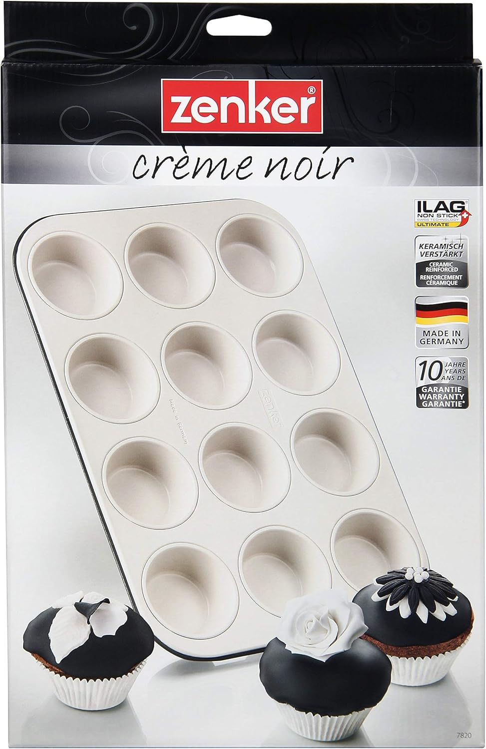 Zenker 12 muffins, diameter Ø 7 cm CREME NOIR, Baking tray for muffins with non-stick coating reinforced with ceramic Molds and baking trays Naty Shop
