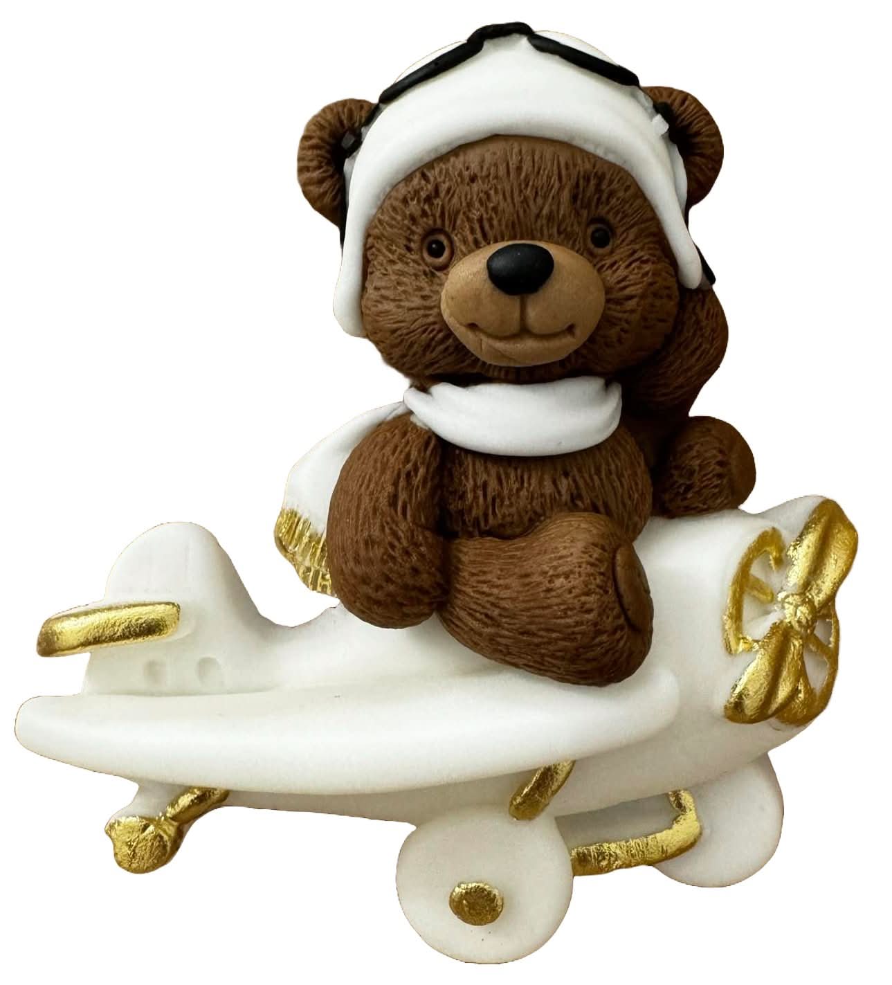 Decoratiune comestibila din zahar, Ursulet in avion Decoratiuni din Pasta de Zahar Nati Shop