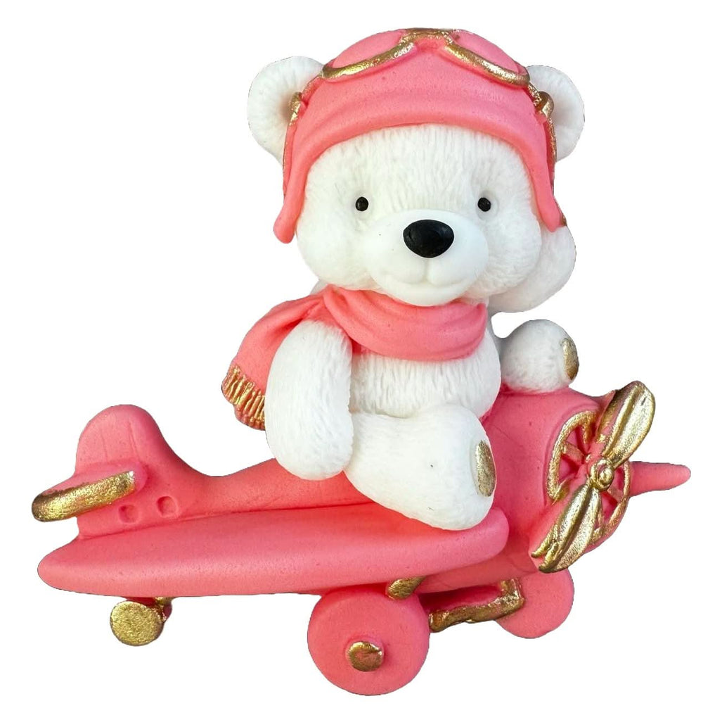 Decoratiune comestibila din zahar, Ursulet in avion Decoratiuni din Pasta de Zahar Nati Shop