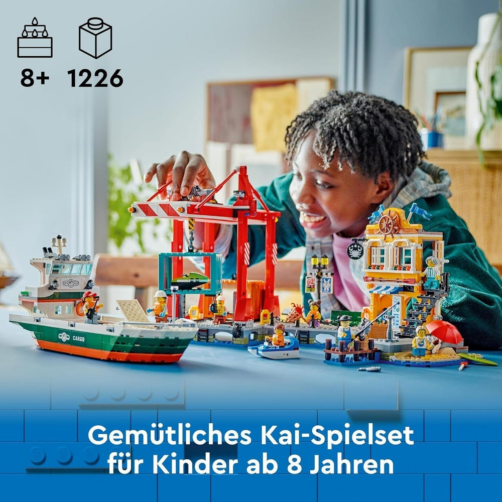 LEGO City harbor with cargo ship, building toy for boys and girls from 8 years old, gift idea for children, container crane, toy ship and 8 minifigures 60422 Building sets Besuche den LEGO-Store
