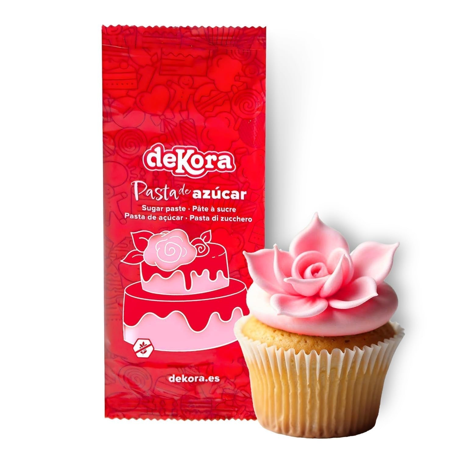 Dekora - Fondant alb din pastă de zahăr 150g - Perfect pentru prăjituri și decorațiuni de copt - Fără gluten și lactoză - Aromă de vanilie - Moale, flexibil și ușor de modelat pentru decorațiuni creative Pasta de zahar Naty Shop Roz