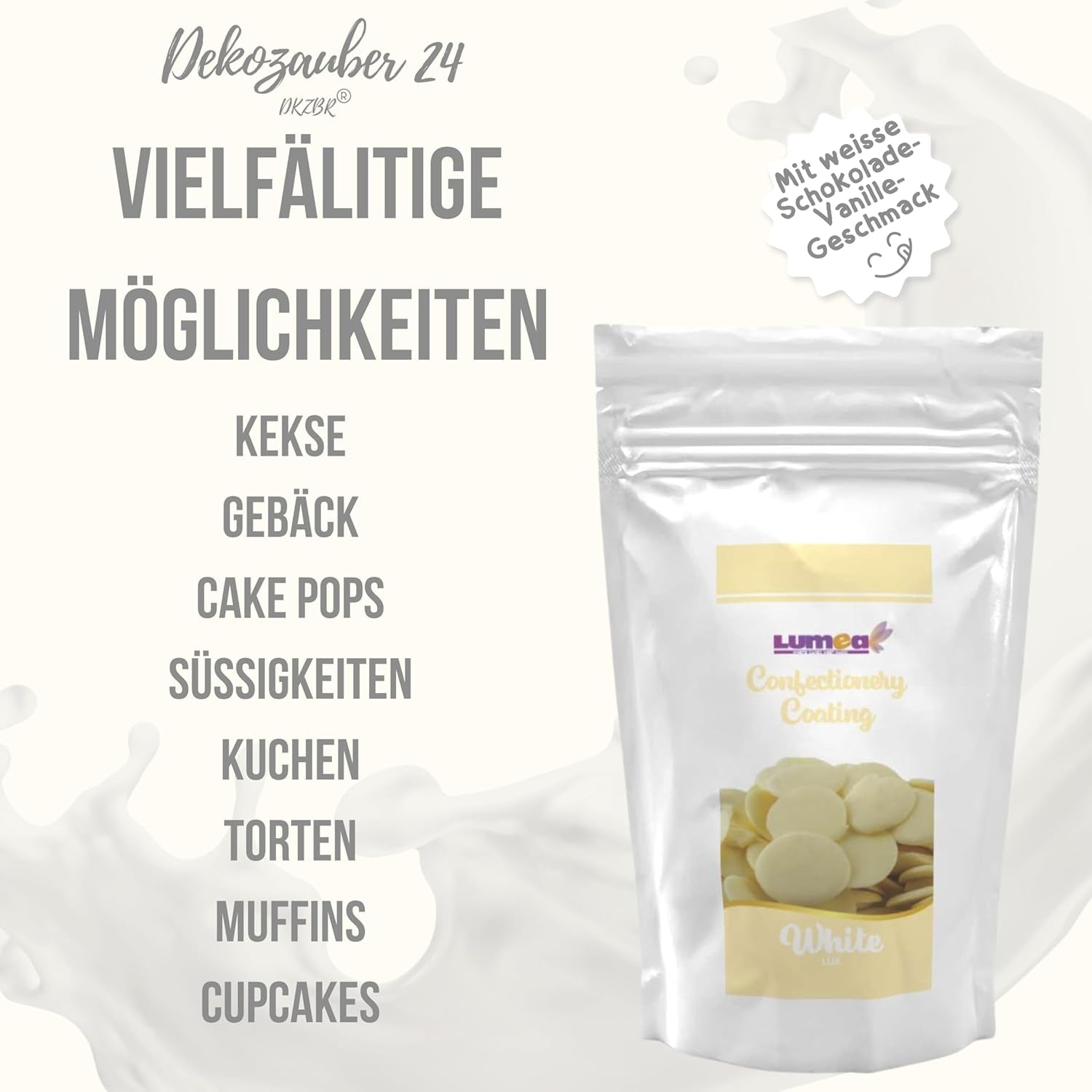 Dekozauber24 couverture drops, alb, 500g, cu aromă de ciocolată albă și vanilie, chipsuri Deco Melts, rezistent la microunde, pentru cake pops, prăjituri, tarte, torturi, picurare sau glazură Pasta de zahar Naty Shop