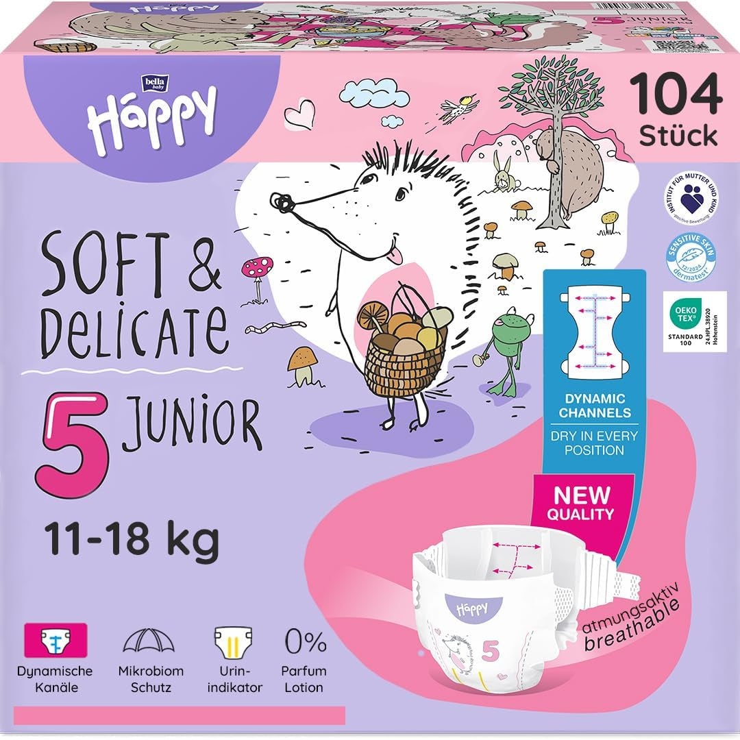 Bella Baby Happy Premium Diapers, Size 6, Junior Extra, 15+ kg, 96 pieces, DERMATEST and OEKO-TEX Seal, Disposable Baby Diapers