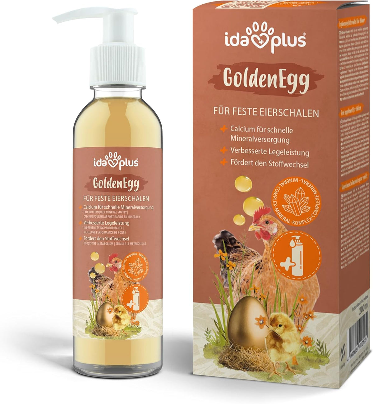 Ida Plus - GoldenEgg 200 ml - reduced Brucheier & Federfressen - supported Federwachstum & Federkleid - Wichtige Mineralien & Vitamine für Hühner - Beste Eierqualität bei Ihrer Hühnerhaltung