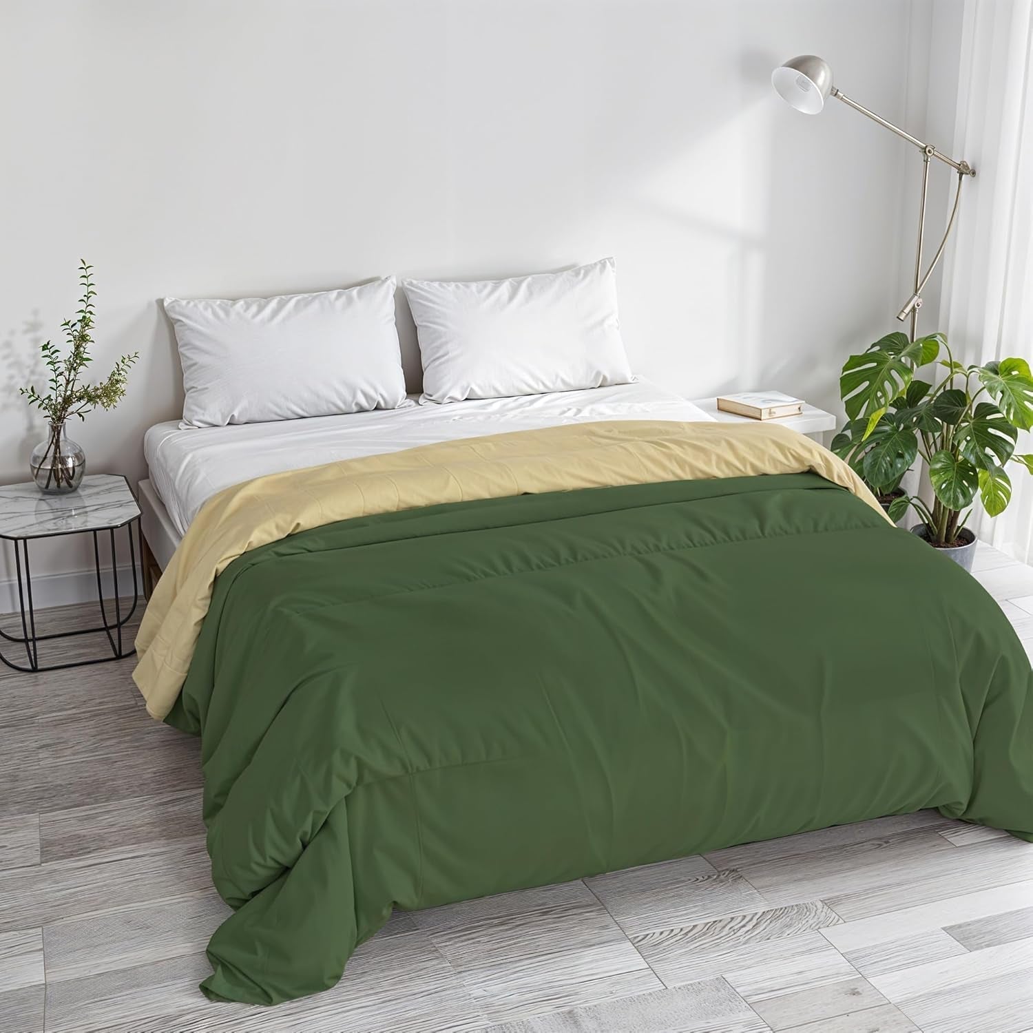 Basic winter blanket, plain and lined, dark green / cream, 200X245Cm Quilts and quilts Naty Shop Dark green / cream 250X245Cm