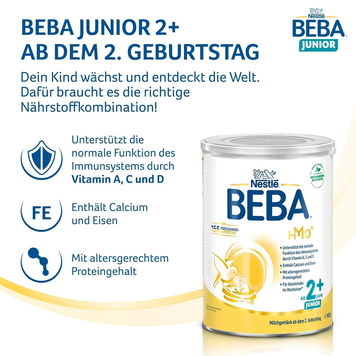 BEBA Junior 2+ 2nd Birthday Milk Drink, HMO 2'-FL Baby Food, Lactose Only, Palm Oil Free, Pack 6 (6 x 800g) Mother and Baby Naty Shop