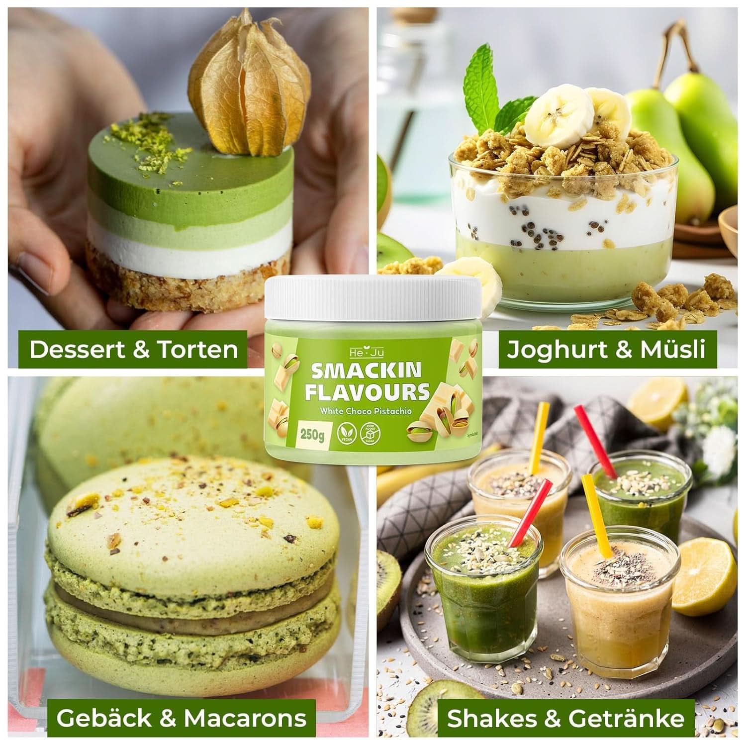 He-Ju, Powder with white chocolate and pistachio flavor, 250 grams Naty Shop Flavors