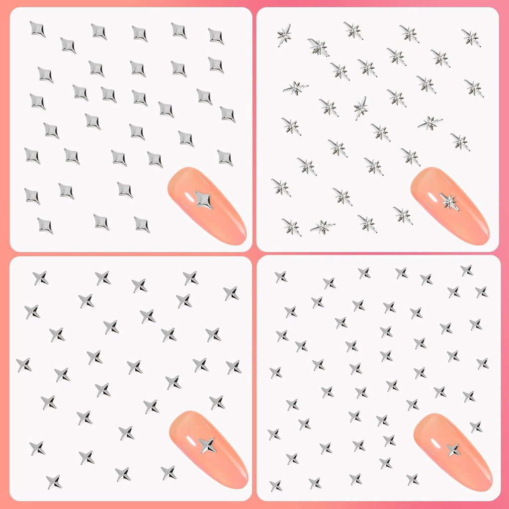 400 Stück Gold Silber Stern Nail Charms Nägel, 3D Metall Star Nagelkunst Dekorations, Star Nail Design Gemischt Größe Form Nägel Zubehör