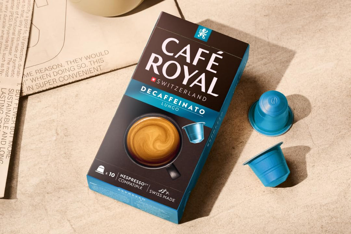 Café Royal Lungo Decaffeinato – Nespresso®-kompatible Kaffeekapseln, 100 % Arabica, Intensität 5/12, Rainforest Alliance, entkoffeiniert, 100 Kapseln