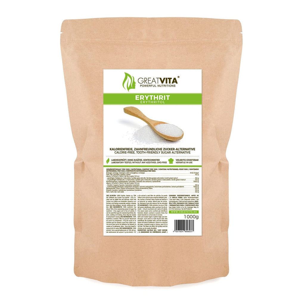 Greatvita Erythrit 1000 G | Kalorienfreies Süßungsmittel & Zucker-Alternative | Zahnfreundlich, Gut Löslich & Glutenfrei | Ideal Für Getränke, Desserts & Backen Indulcitori Naty Shop 1 Kg (1Er Pack)