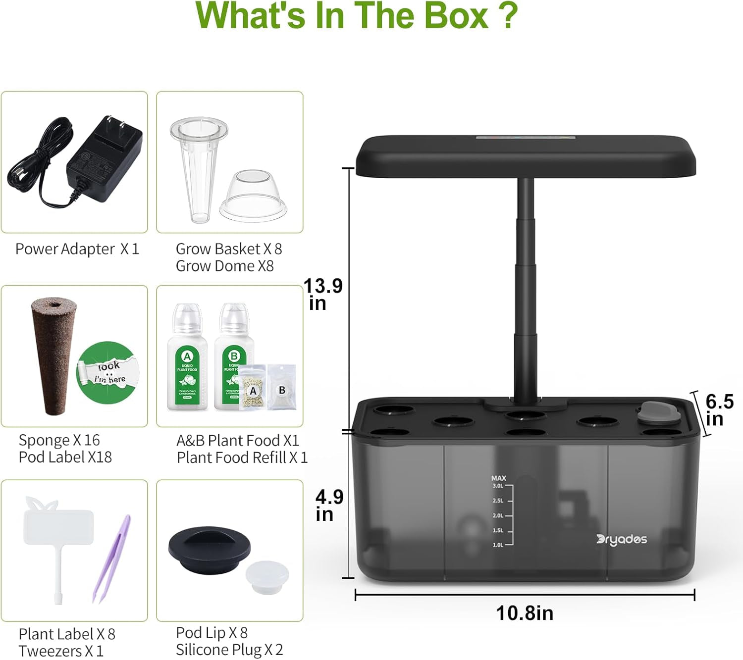 Hydroponic Grow System: 8 Capsules, 24W Full Spectrum LED Lamp with Low Water Warning | Indoor garden for kitchen, living room, school | Gift idea for amateur gardeners