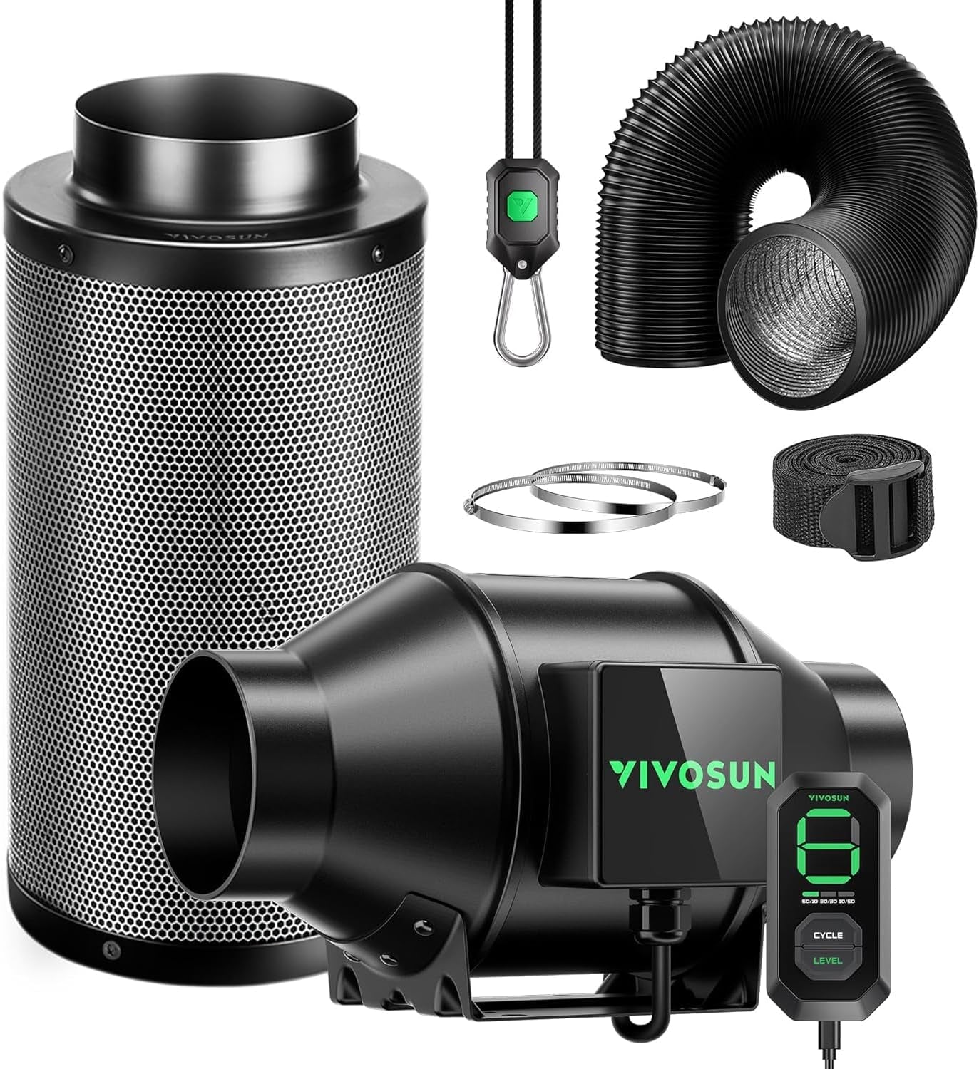 VIVOSUN 100mm AeroZesh G4 Smart Inline Fan/Exhaust Kit with GrowHub E42A+, Temperature and Humidity Controller, WiFi/App Remote Control, Activated Carbon Filter and Hose for Grow Tents and Hydroponics