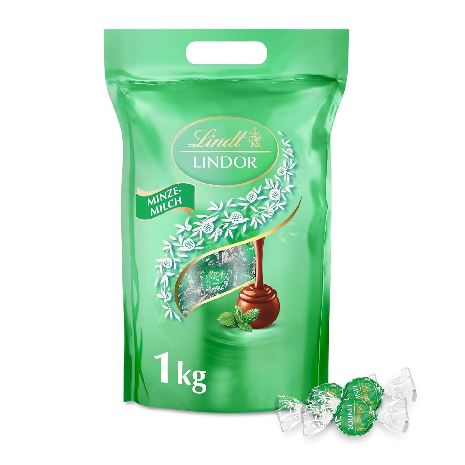 Lindt LINDOR Chocolate with Pistachio | 1 kg resealable bag | approx. 80 Milk Chocolate Balls with Melt-in-the-Mouth Pistachio Cream Filling | Bulk package, praline gift
