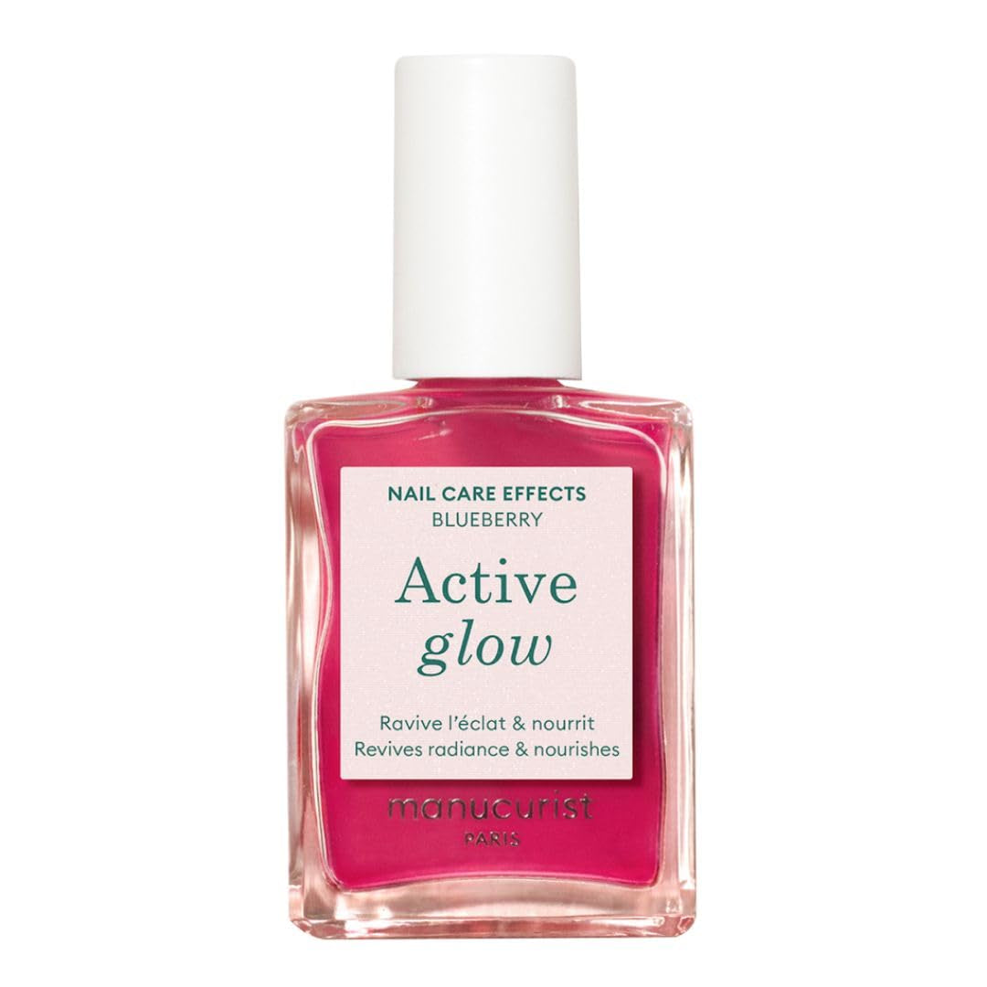 MANUCUIST Nail Care Repair Active Glow Raspberry (Pink) Bio-Based: Sweet Almond, Raspberry, Nourishing and Glossy Nail Polish, Transparent Pink Effect - Nude Nail Polish
