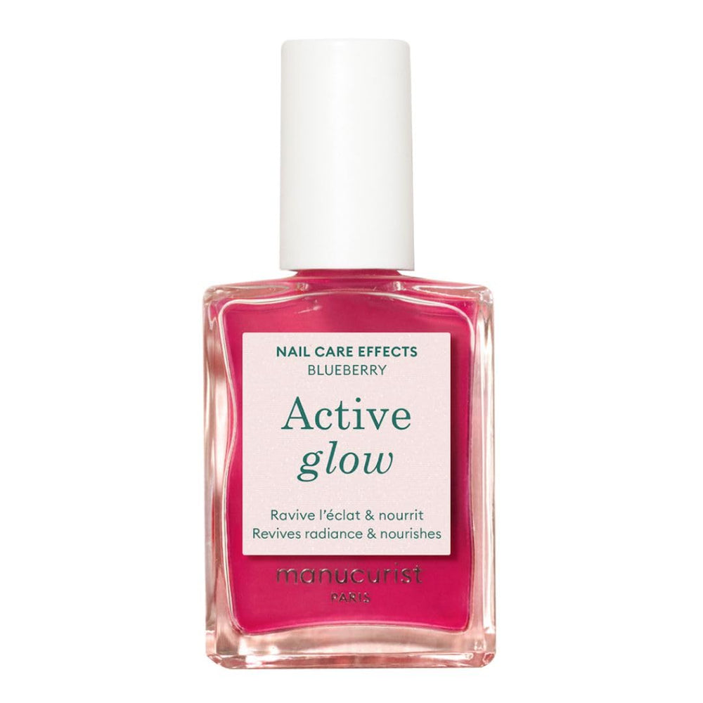 MANUCUIST Nail Care Repair Active Glow Raspberry (Pink) Bio-Based: Sweet Almond, Raspberry, Nourishing and Glossy Nail Polish, Transparent Pink Effect - Nude Nail Polish