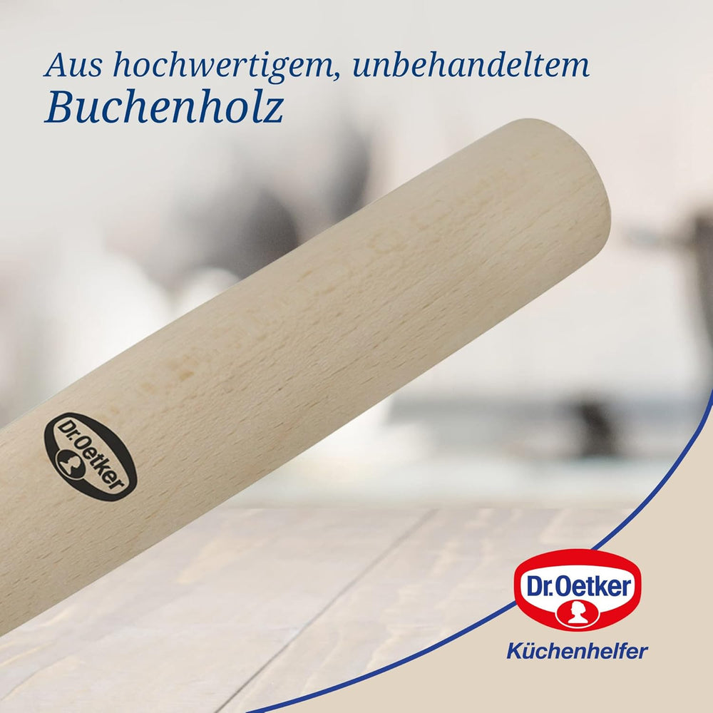 Dr. Oetker Teigroller aus Holz – Teigrolle aus high-quality Buchenholz – Perfekt für round und eckige Formen – approx. 18 x 7 cm, Rolle Durchmesser ca. 4.5 cm