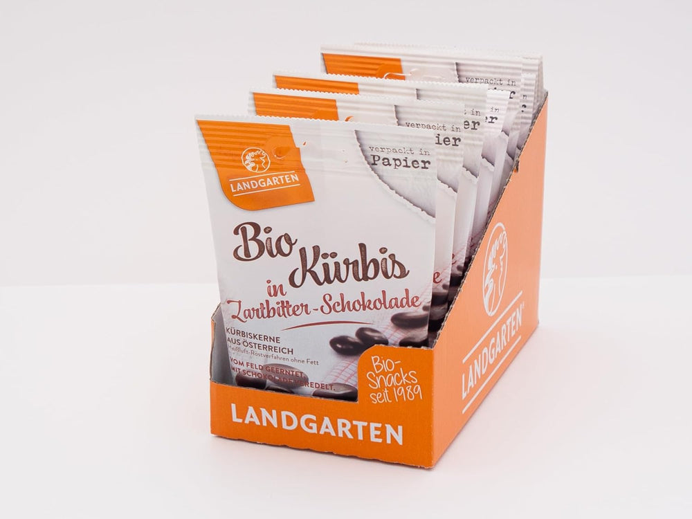 Landgarten Organic Pumpkin Seeds in Dark Chocolate - Vegan Roasted Pumpkin Seed Chocolate Snack - Source of Magnesium - 1 x 50g