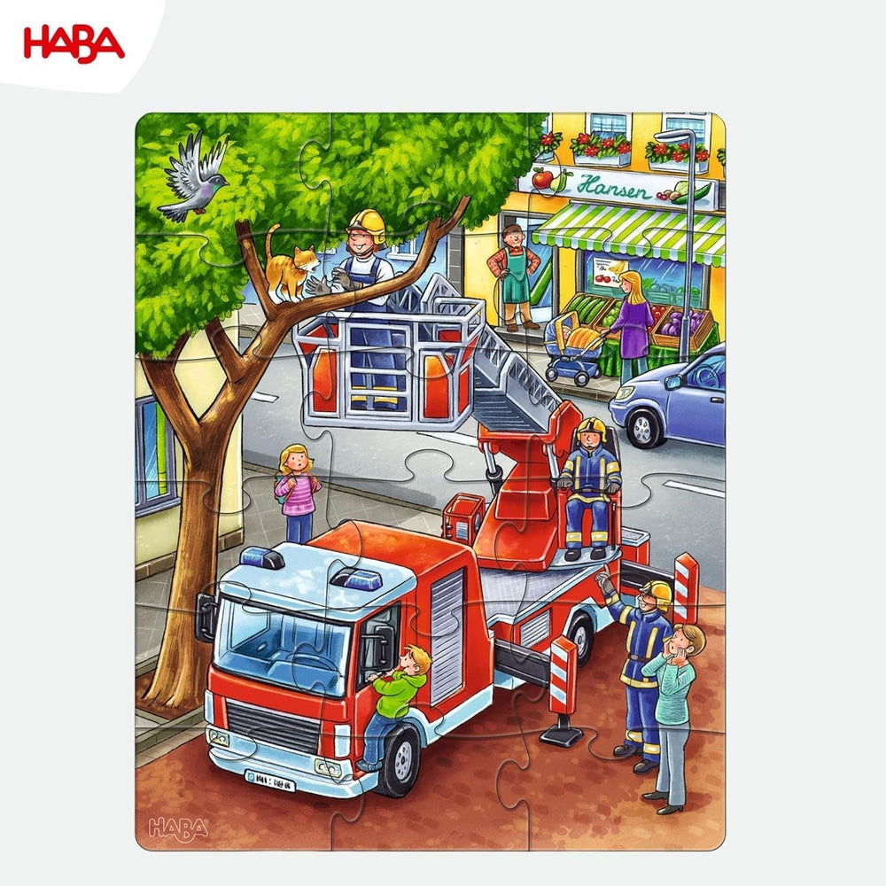 HABA Fire Brigade Puzzle - 3 Piece Set for Kids 3 Years and Up Police and Ambulance Cardboard Puzzle - Promotes Fine Motor Skills and Concentration - 1302759001 Puzzle Naty Shop