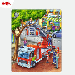 HABA Fire Brigade Puzzle - 3 Piece Set for Kids 3 Years and Up Police and Ambulance Cardboard Puzzle - Promotes Fine Motor Skills and Concentration - 1302759001 Puzzle Naty Shop