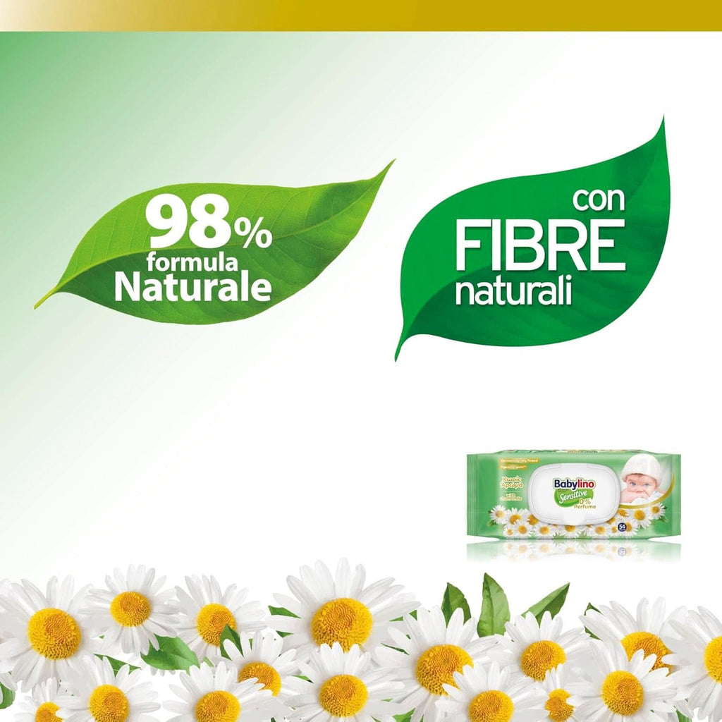 Șervețele pentru copii sensibili Babylino Sensitive, 0% parfum, 98% formulă naturală care restabilește valoarea pH-ului pielii Servetele Umede Bebelusi Naty Shop