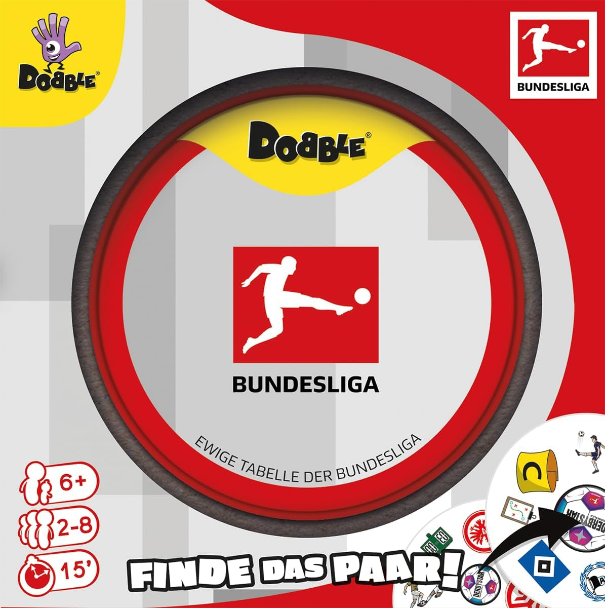Dobble Bundesliga, family game, card game, 2-8 players, ages 6+, 15 minutes, German