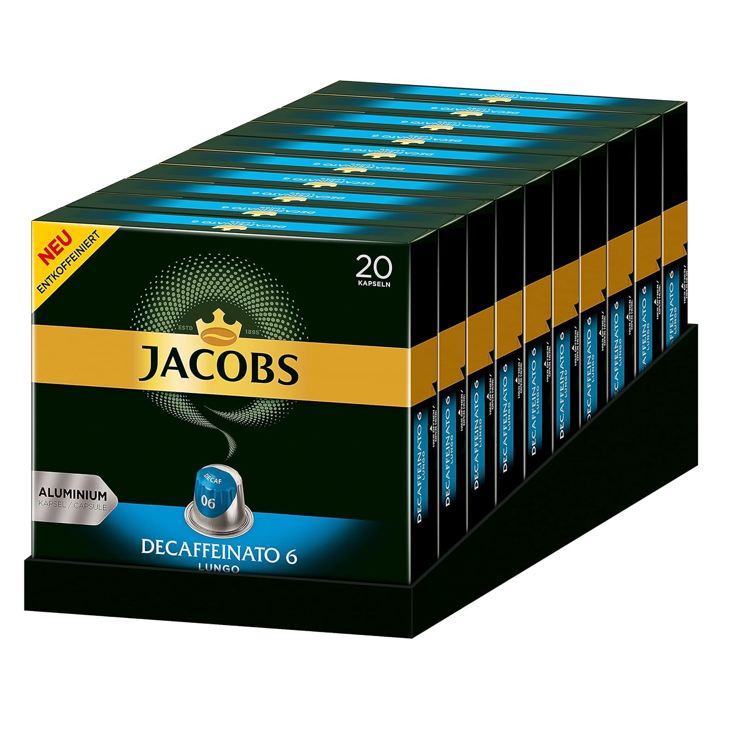 Jacobs Kaffeekapseln Krönung Crema, 10er Pack, 10 x 20 Getränke, 1040 g & Kaffeekapseln Lungo Decaffeinato- Intensität 6-200 Nespresso kompatible Kapseln, 10er Pack, 10 x 20 Getränke