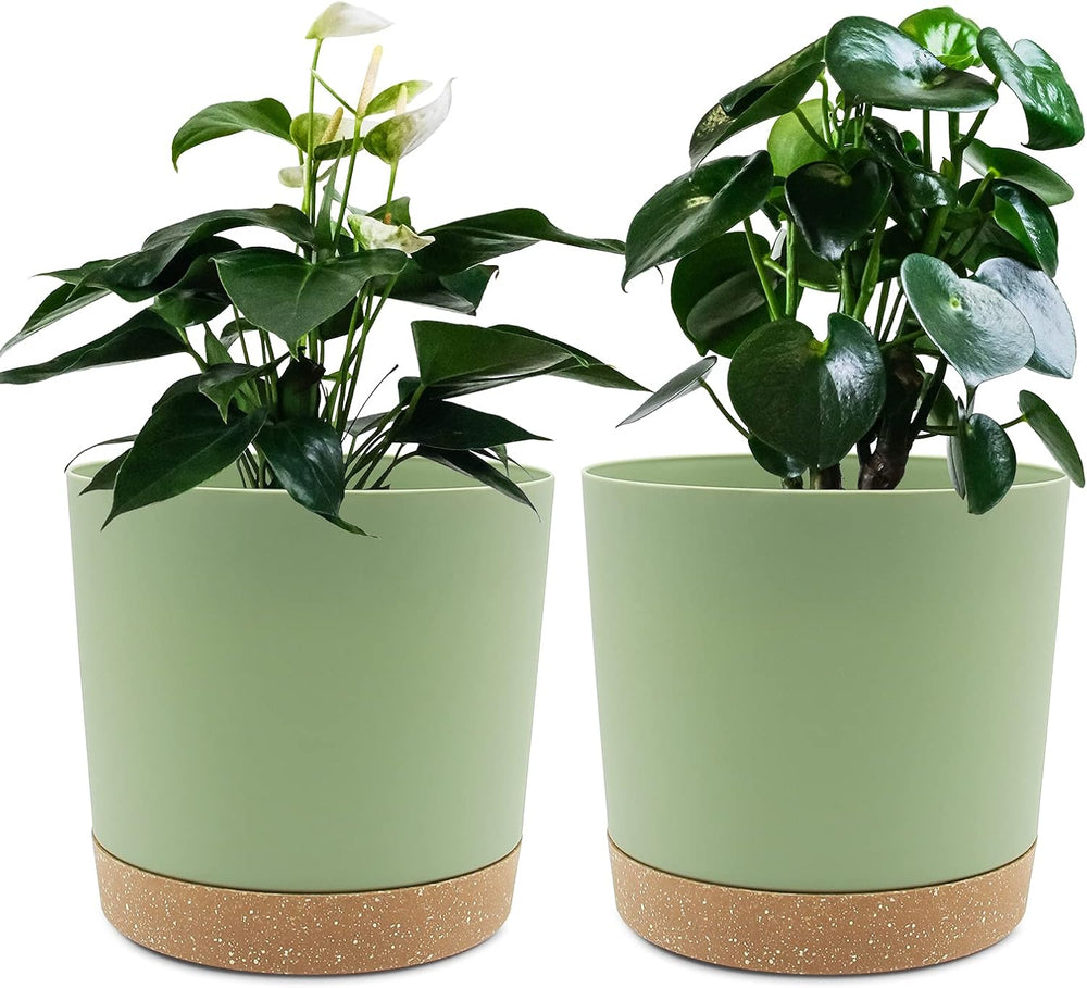 12.7cm Set of 2 Flower Pots, Indoor Plant Pots with Drainage Holes and Removable Base, Modern Decorative Saucers for Outdoor Garden Planters (White 12.7cm)