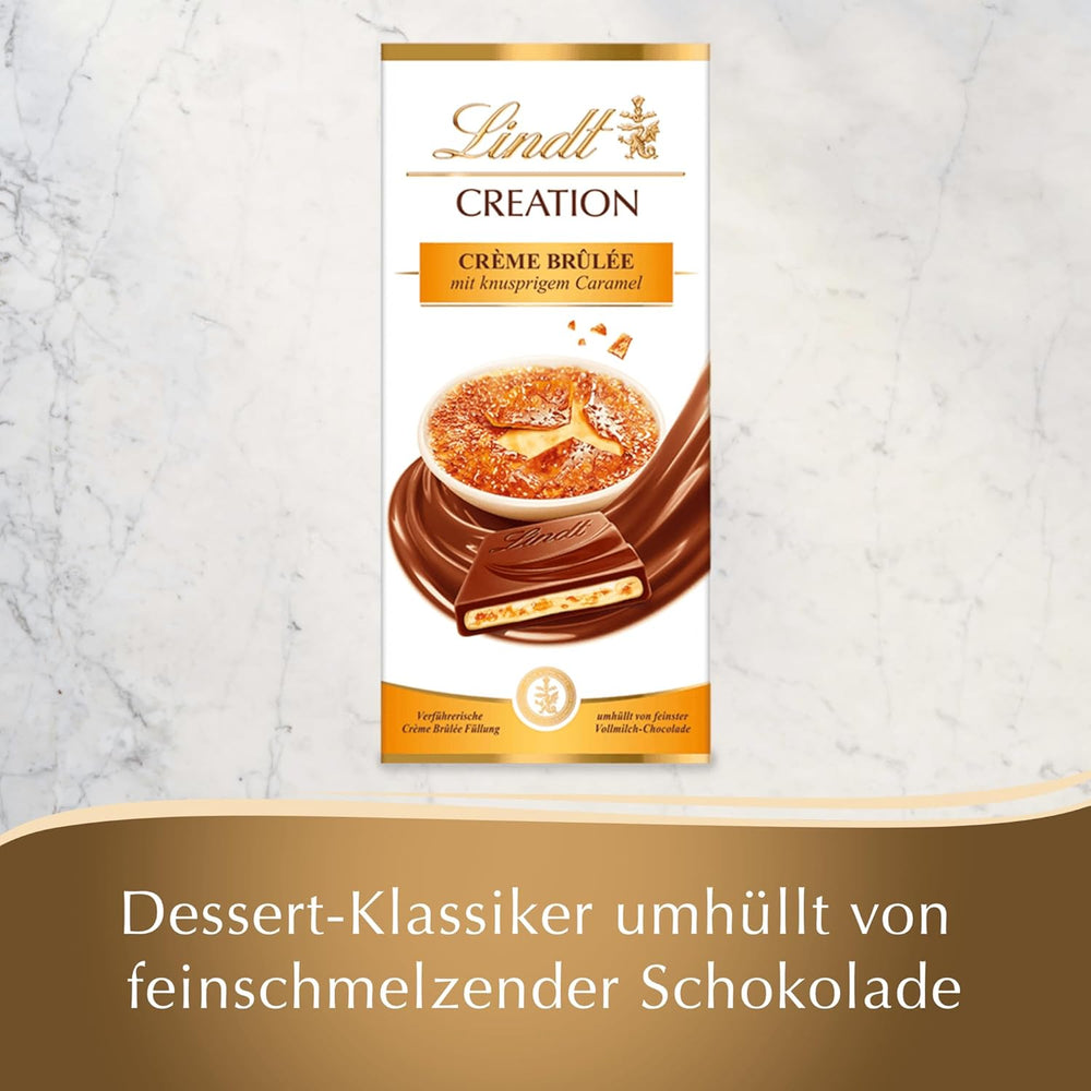 Bar Crème Brûlée Lindt Chocolate Creation | Crème Brûlée filling with crunchy caramel, topped with the finest milk chocolate | Chocolate bar | Chocolate gift, 150g