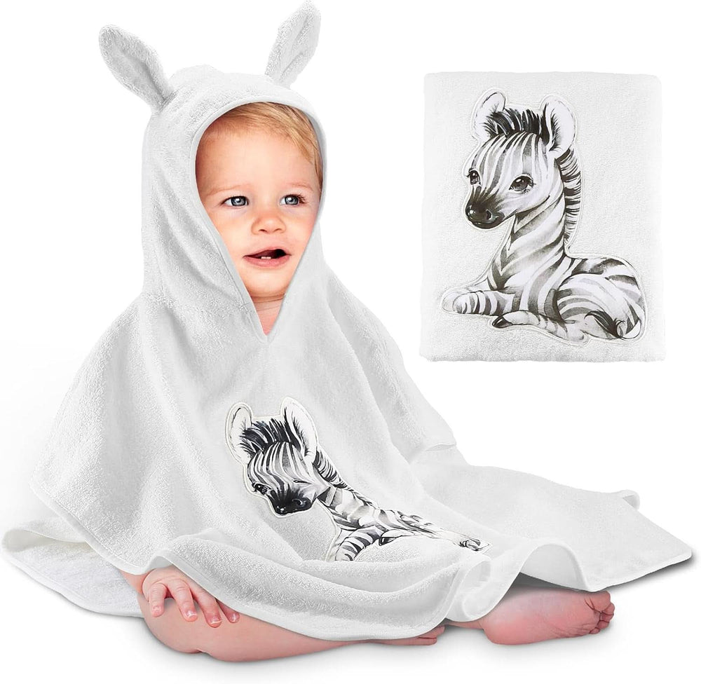 Oeko TEX children's bathing poncho, 100% cotton Mother and Child Naty Shop White - zebra