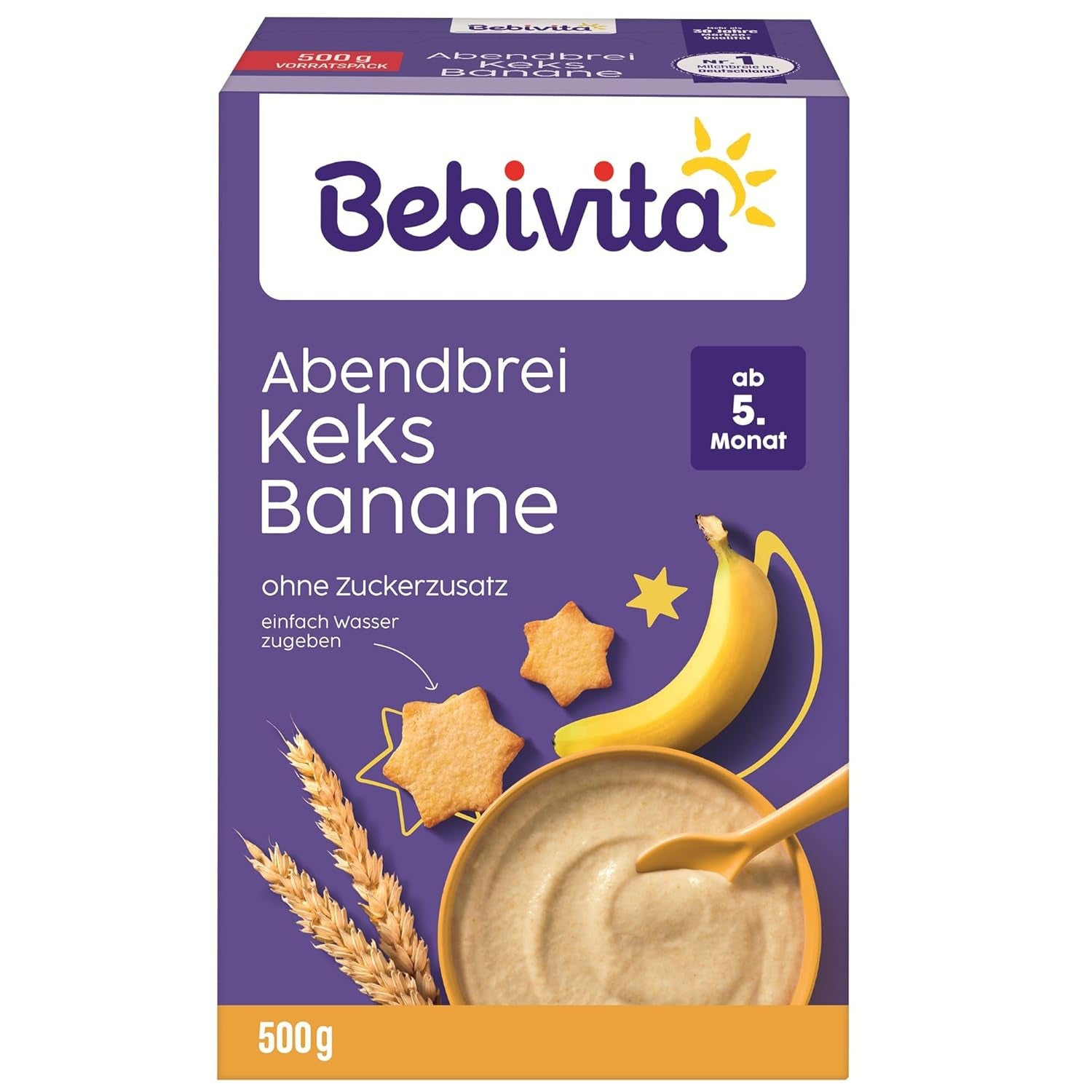 Evening porridge with biscuits and bananas (4x500g), milk porridge from 5 months, no added sugar, with valuable minerals and vitamins, very filling