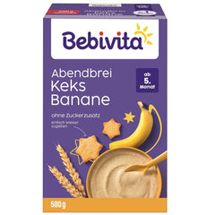 Evening porridge with biscuits and bananas (4x500g), milk porridge from 5 months, no added sugar, with valuable minerals and vitamins, very filling