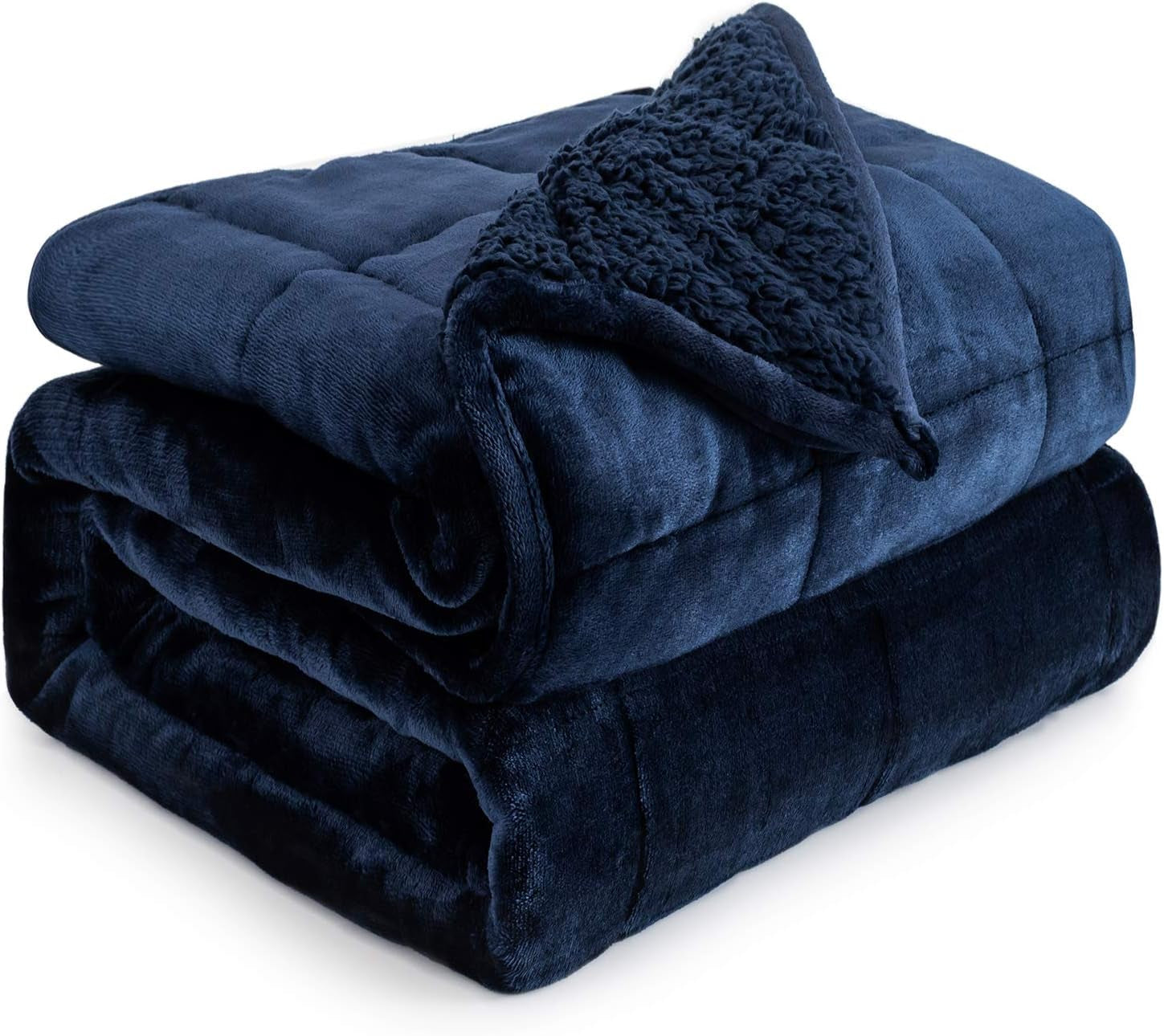 Cottonblue Weighted Blanket 6.8kg Queen Size Flannel Shaggy Sherpa Weighted Blanket for Adults Comfortable Weighted Blankets to Calm and Relax Heavy Comforters 152.4 X 203.2 Naty Shop Quilts & Quilts Navy Blue 48 X 72 15 Lb