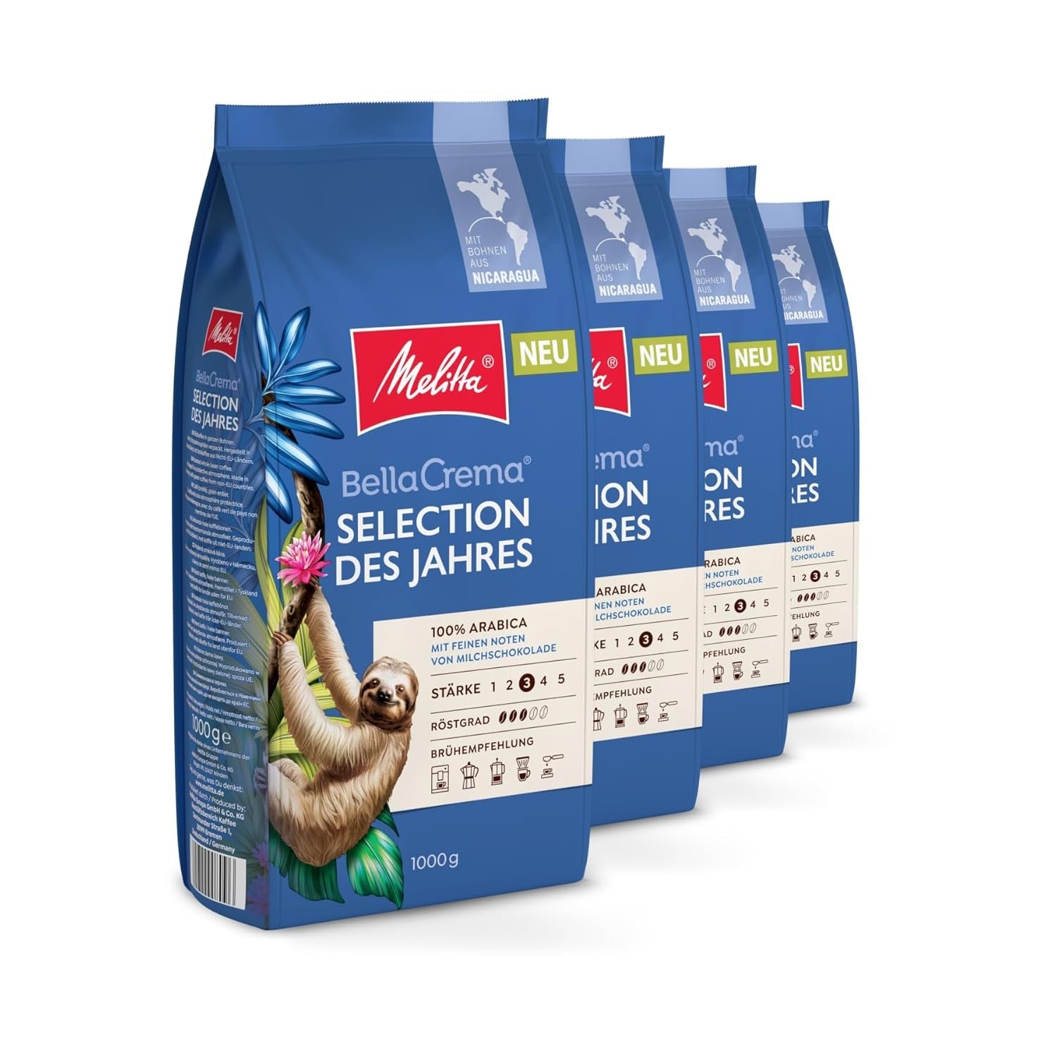 Melitta Bellacrema, boabe de cafea întregi Cafea Naty Shop 4 x 1 Kg Selection Des Jahres