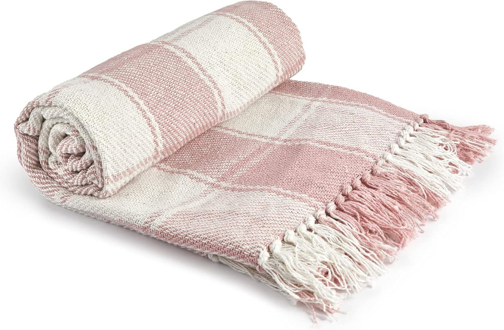 Frisco throw, Recycled cotton, Traditional, Plaid, For chair, sofa, sofa, throw, blanket, Anthracite, 127 X 152 Cm Emma Barclay Beds and Duvets Blush pink 90X100" (228X254Cm)