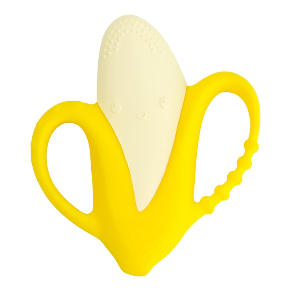 Infantino Lil' Nibbles, inel de dentiție din silicon texturat, jucărie de dentiție pentru bebeluși fără BPA, moale, ușor de ținut în mână, stimulare senzorială pentru sugari, broccoli