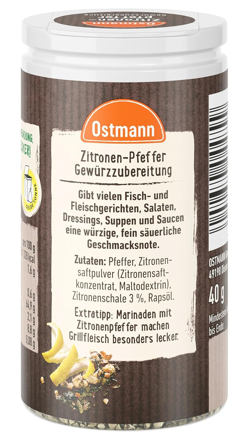Ostmann Gewürze - Zitronenpfeffer Gewürzzubereitung | For salad dressings, sauces and fish dishes 40 g in Der Streudose