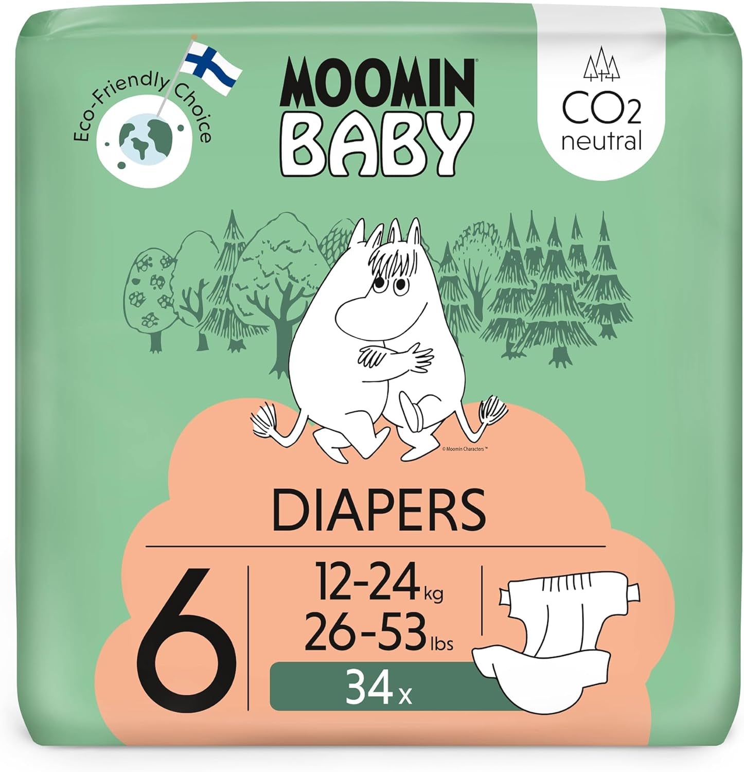 Moomin Baby Eco Diapers, Size 3, 5-8kg, 48 Pieces, Premium Soft Diapers | Soft and skin-friendly, breathable, absorbent, no unnecessary chemicals |