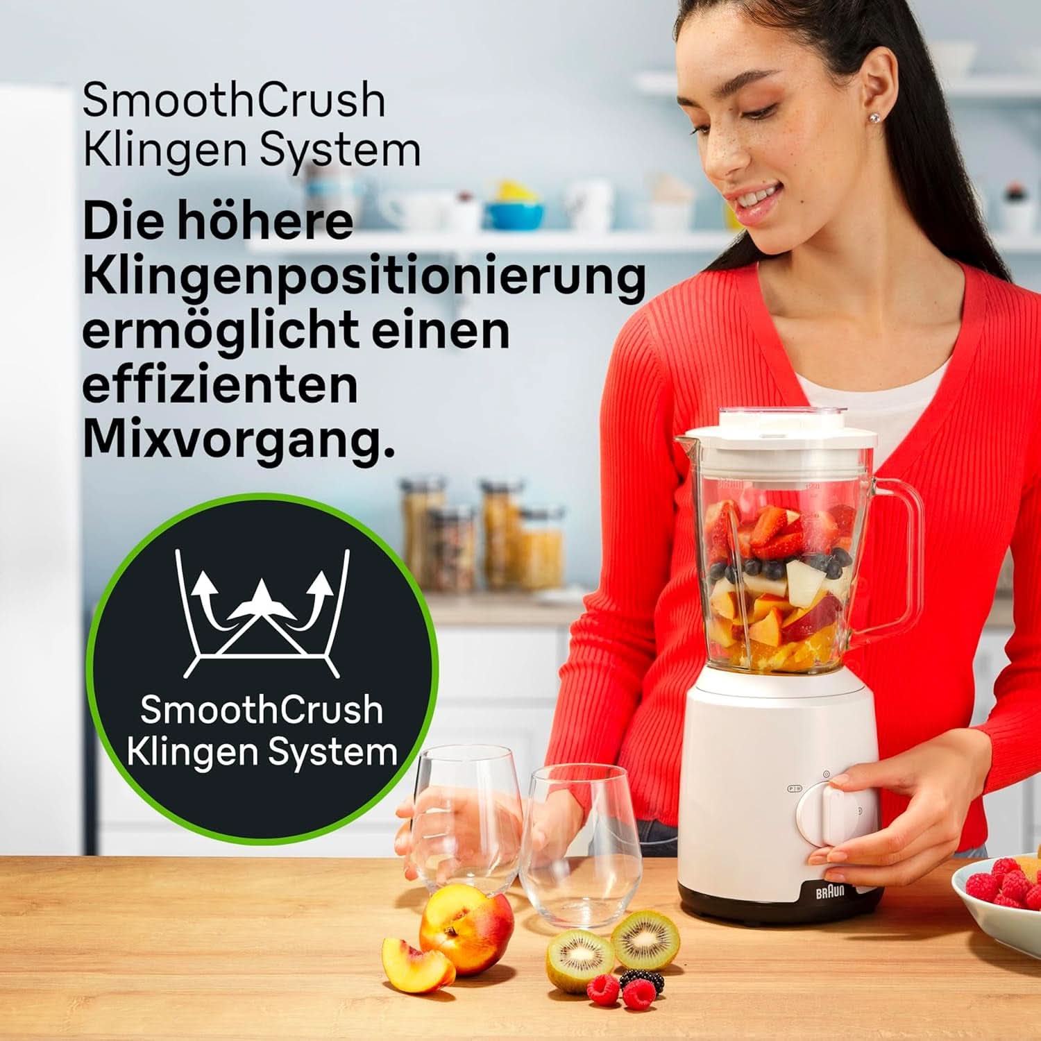 Braun Powerblend 1 JB1050WH - Standmixer Mit 1.5 L Glas-Mixaufsatz, Küchenhelfer Zum Zerkleinern, Pürieren & Mixen, Ice-Crush-Funktion, 2 Geschwindigkeiten, 600 Watt, Weiß Kitchen Naty Shop
