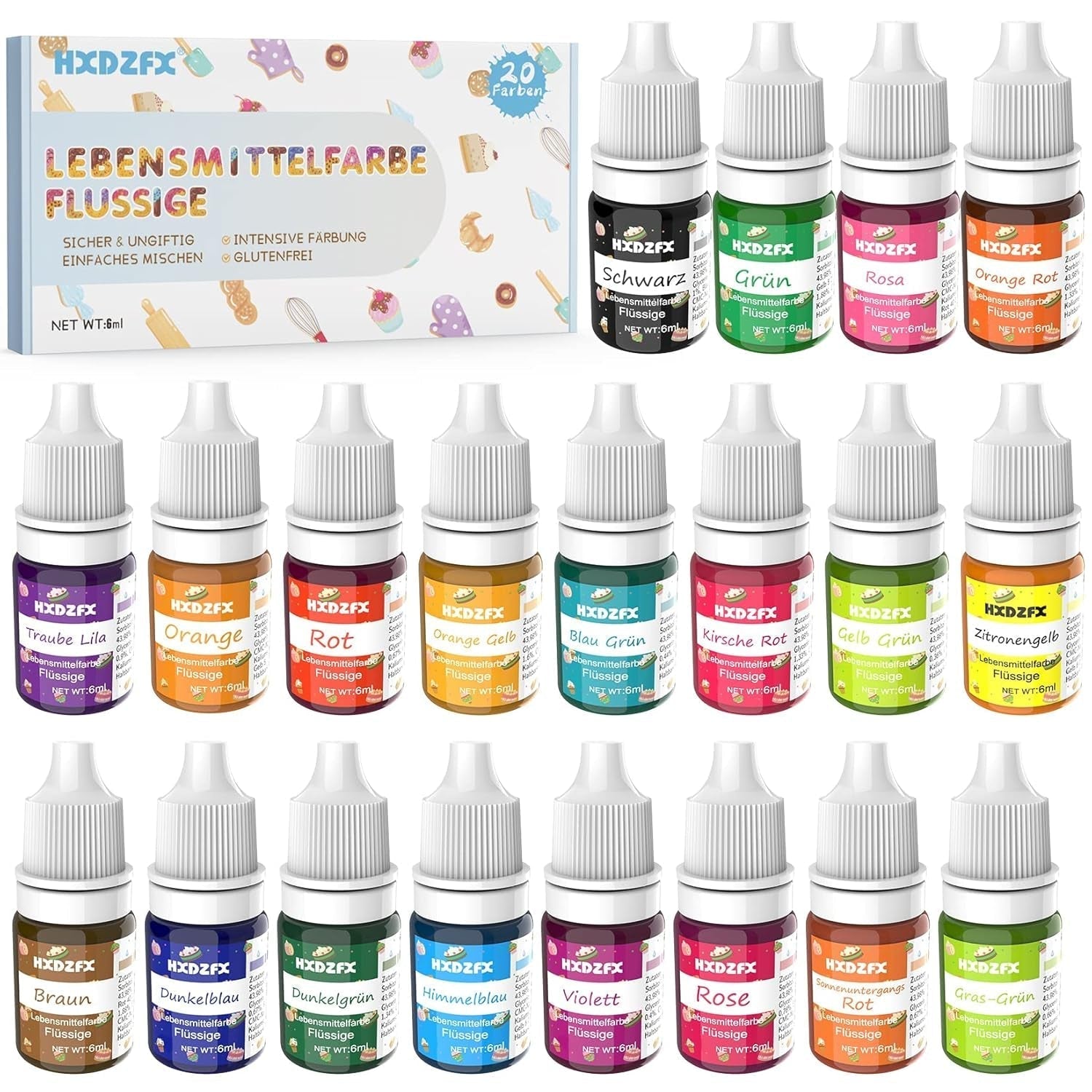 Colorant alimentar cu gel - HXDZFX Set de 22 de culori colorant alimentar cu gel foarte concentrat, potrivit pentru decorarea torturilor, macaroane, gogoși, fudge, glazură, înghețată, colorare cu săpun, colorare cu aerograf