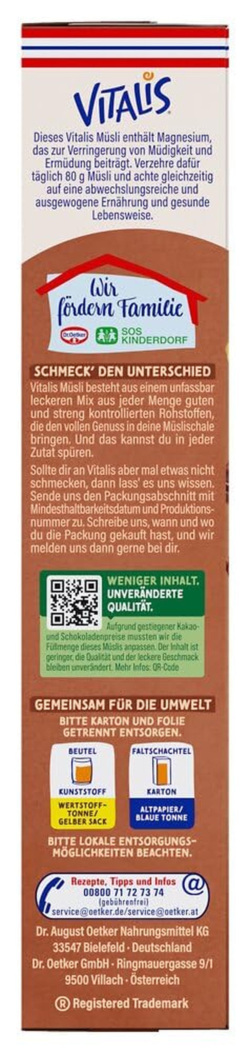 Dr. Oetker Vitalis Chocolate Muesli Classic: Breakfast muesli with milk and dark chocolate, pack of 7 (7 x 600g)