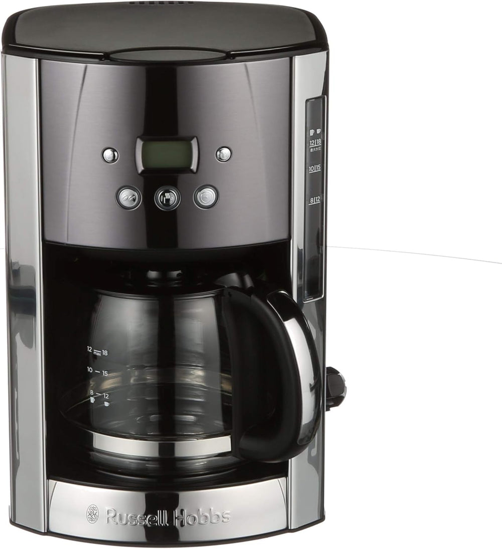 Cafetieră Russell Hobbs Luna Grey [Temporizator digital, Cap de duș pentru extracție și aromă optime] (1 până la 12 cești, Carafă din sticlă de 1,5 l, Placă de încălzire, 1000 W) Cafetieră cu filtru 23241-56
